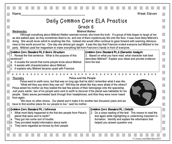 Grade 6 Daily Common Core Reading Practice Weeks 11-15