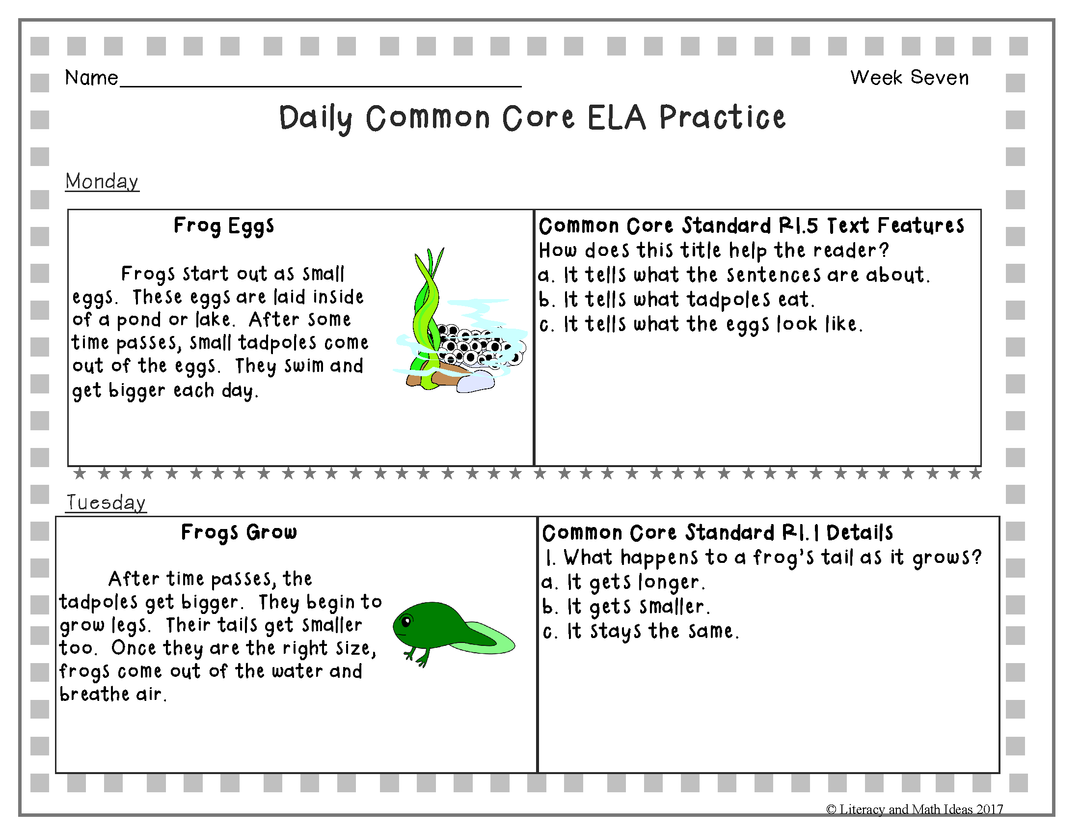 Grade 2 Daily Common Core Reading Practice Weeks 6-10