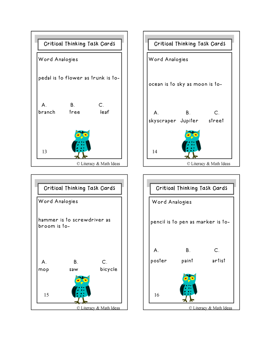 Critical Thinking Task Cards