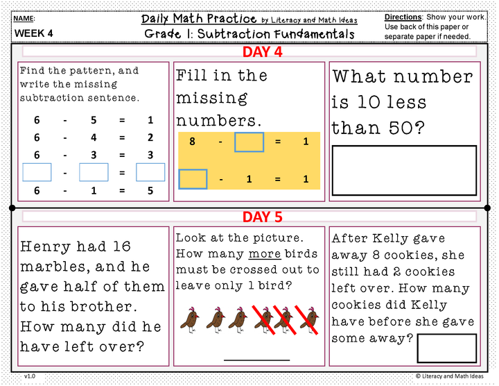 Daily Math Practice (Grade 1) October