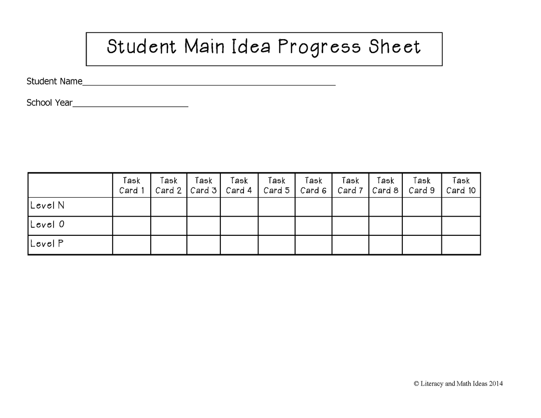 Main Idea Task Cards For Each Guided Reading Level (Levels N,O,P)