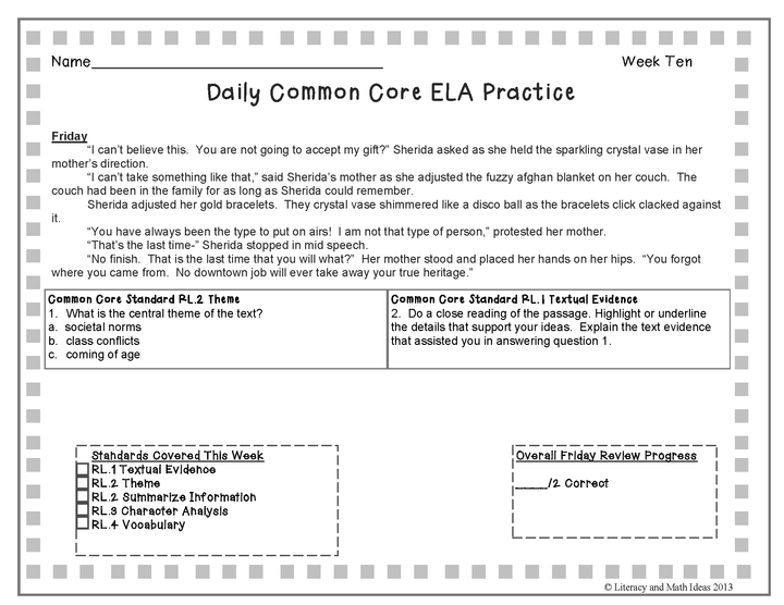 High School Daily Common Core Reading Practice Weeks 6-10