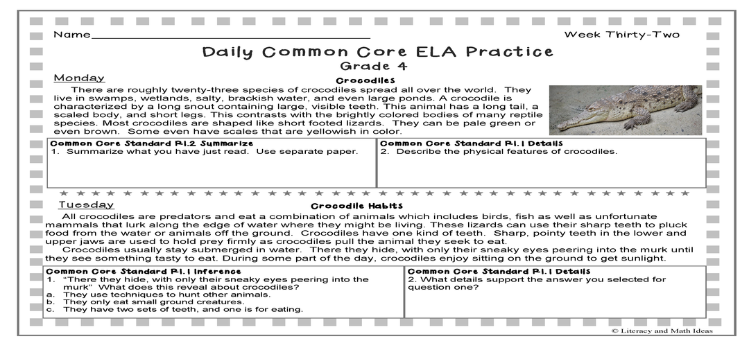 Grade 4 Daily Common Core Reading Practice Weeks 31-35