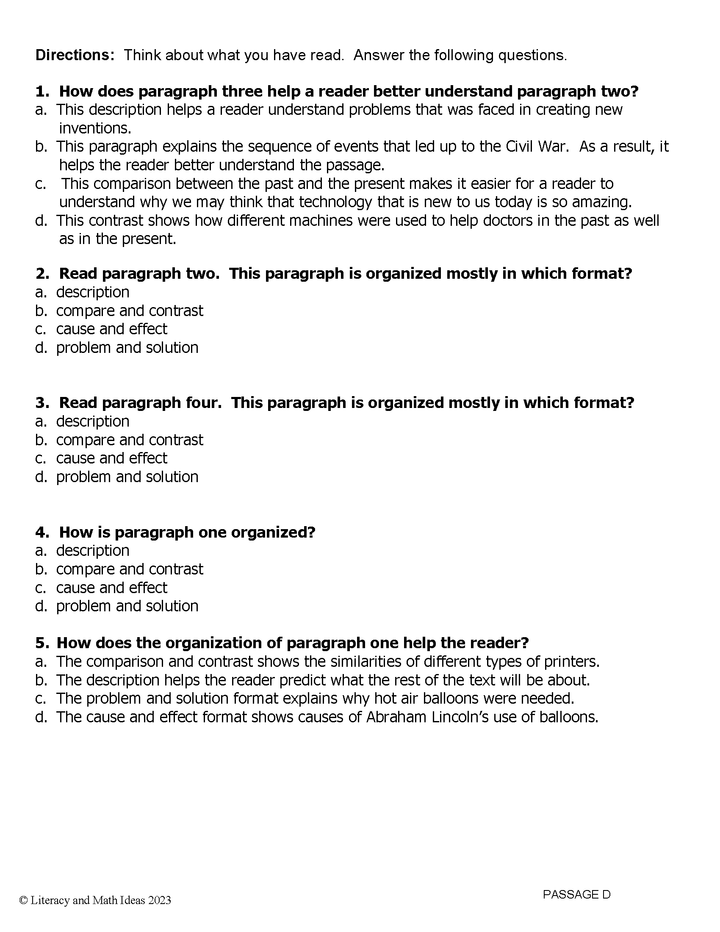 Common Core Grade 4: Text Structure RI.4.5 Practice