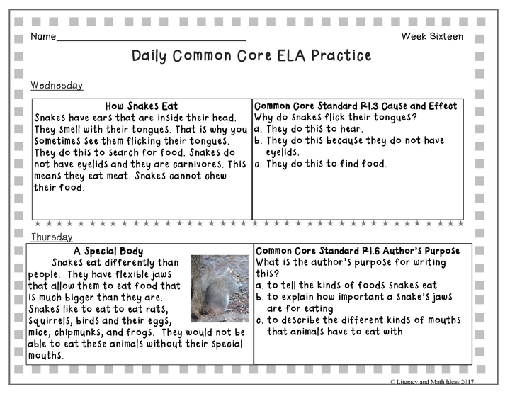 Grade 2 Daily Common Core Reading Practice Weeks 16-20