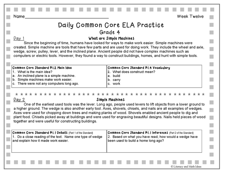 Grade 4 Daily Common Core Reading Practice Weeks 11-15