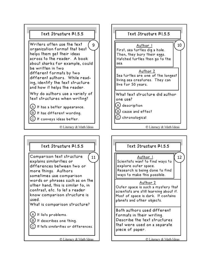 Text Structure Activity Cards Grade 5 Common Core RI.5.5 & RL.5.5