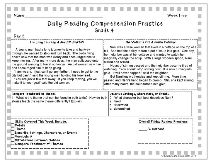 Grade 4 Daily Reading Comprehension Practice (Weeks 1-5)