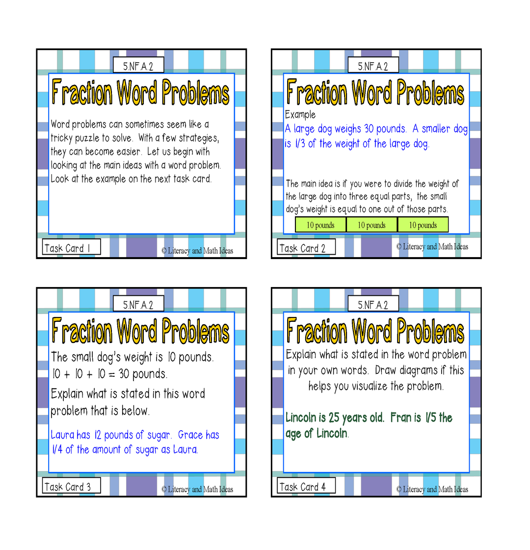 Common Core Math Task Cards: 5.NF.A.2 Fraction Word Problems