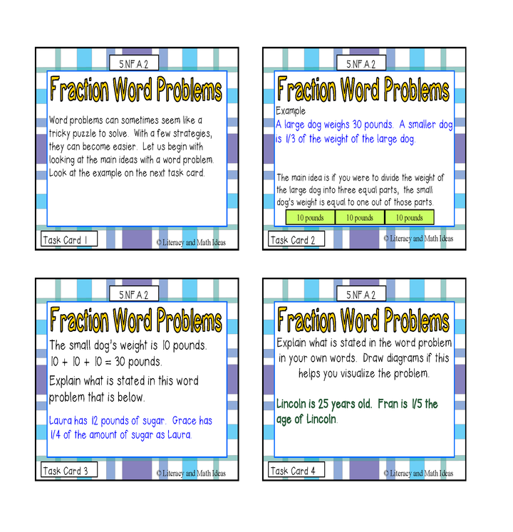 Common Core Math Task Cards: 5.NF.A.2 Fraction Word Problems