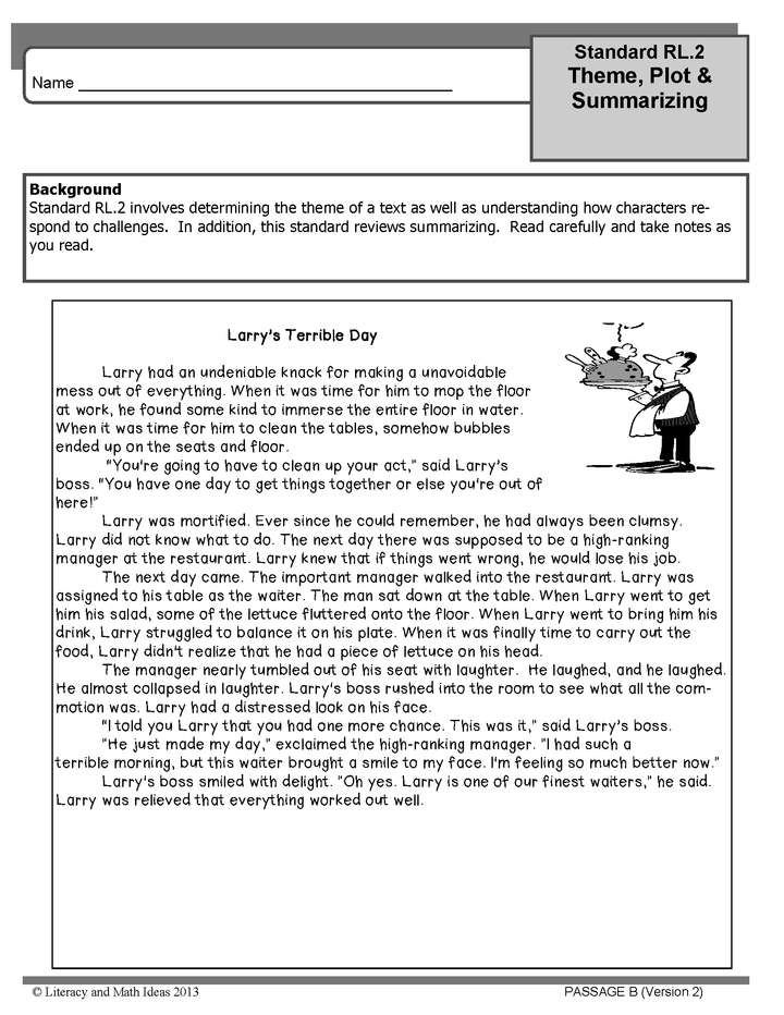 Common Core Grade 5: Theme, Plot, & Summarizing RL.2 Practice