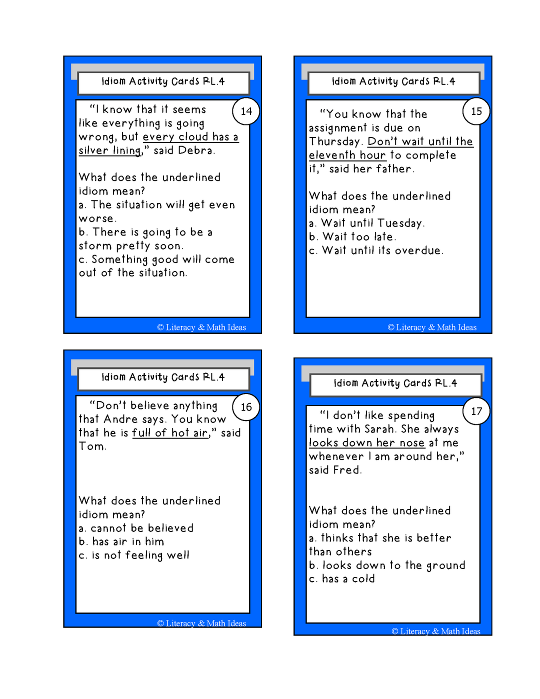 Common Core Idiom Task Cards and Literacy Center