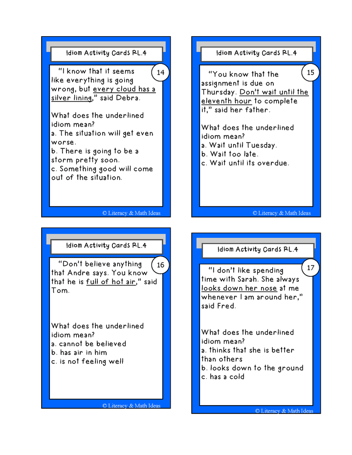 Common Core Idiom Task Cards and Literacy Center