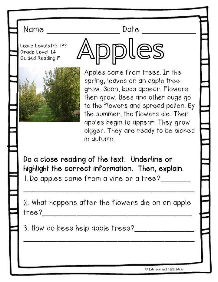 (Plants) Leveled Passages Guided Reading Levels F,G,H (Lexiles 175-299)