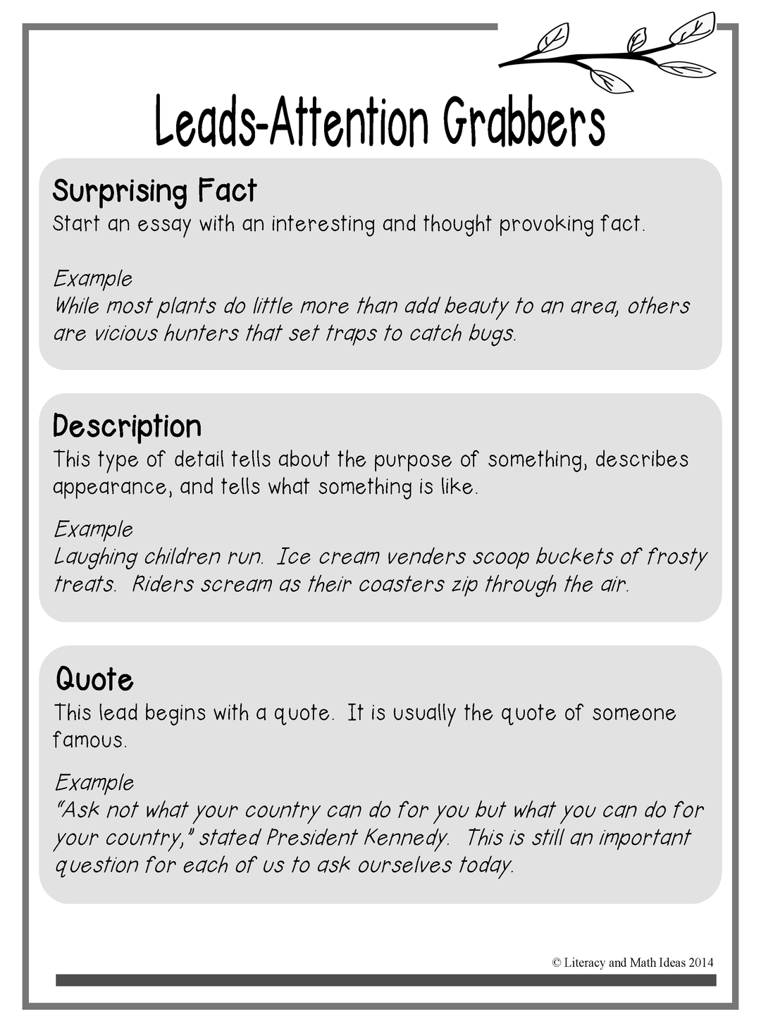 *Free* Types of Leads (Attention Grabbers) For Writing Essays