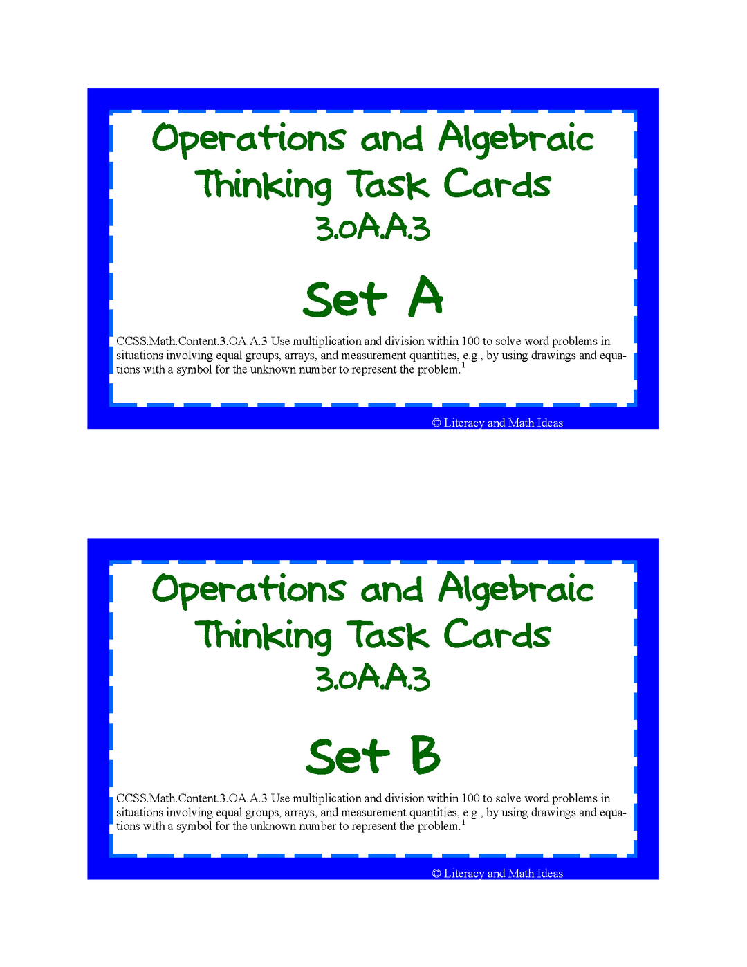 Differentiated Common Core Math Grade 3 Task Cards 3.OA.A.3
