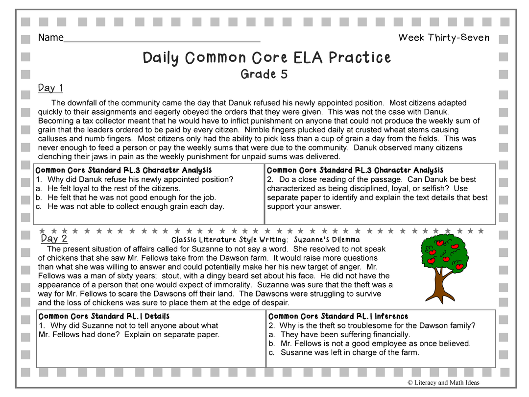 Grade 5 Daily Common Core Reading Practice Weeks 36-40