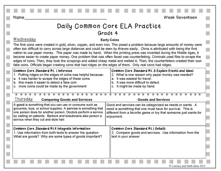 Grade 4 Daily Common Core Reading Practice Weeks 17-20