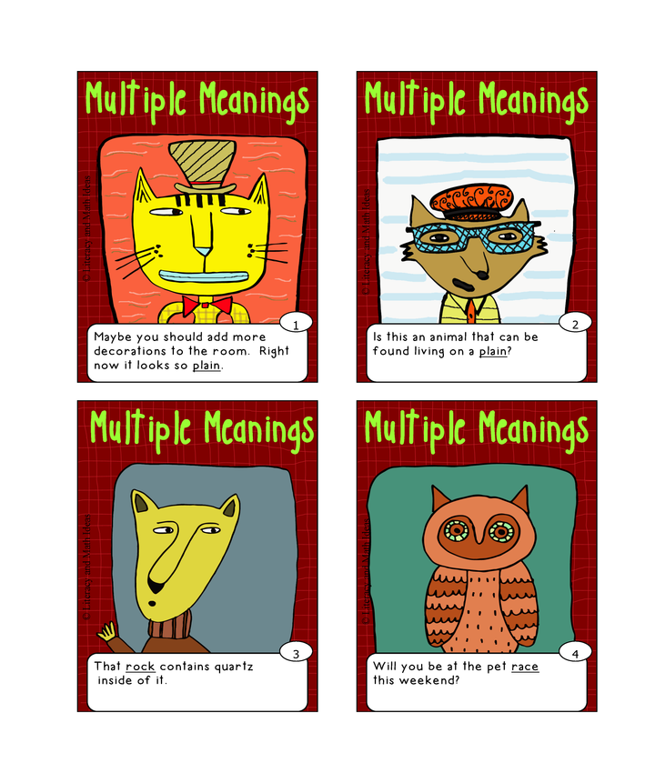 Multiple Meaning Words Playing Cards