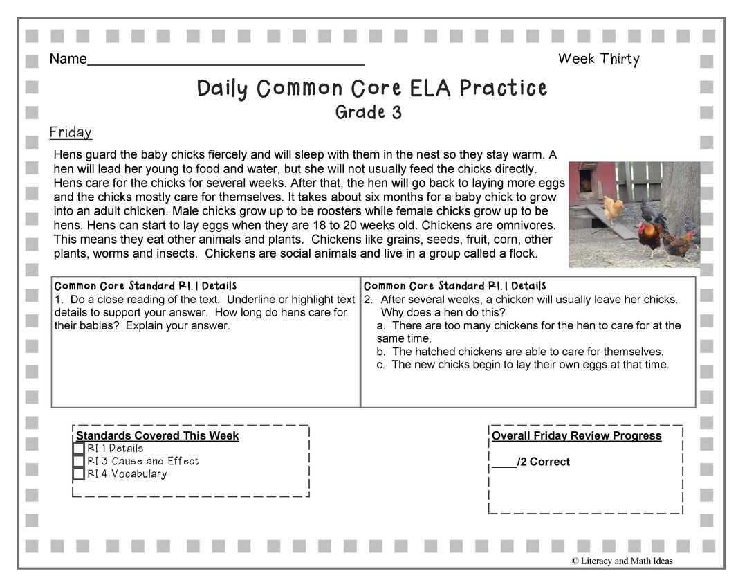 Grade 3 Daily Common Core Reading Practice Weeks 26-30