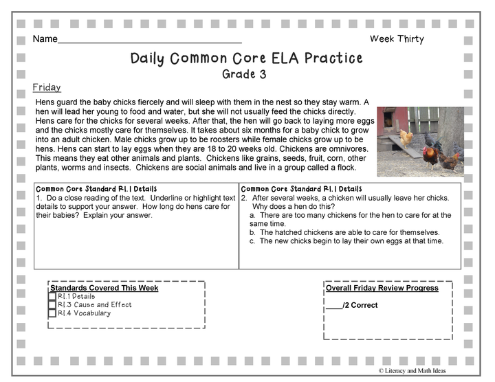 Grade 3 Daily Common Core Reading Practice Weeks 26-30