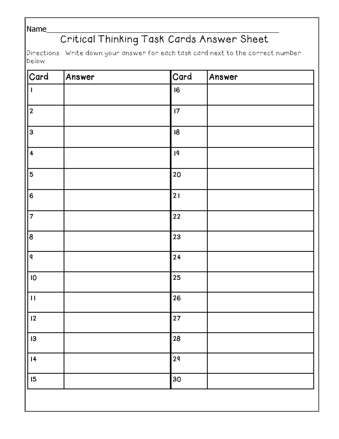 Critical Thinking Task Cards