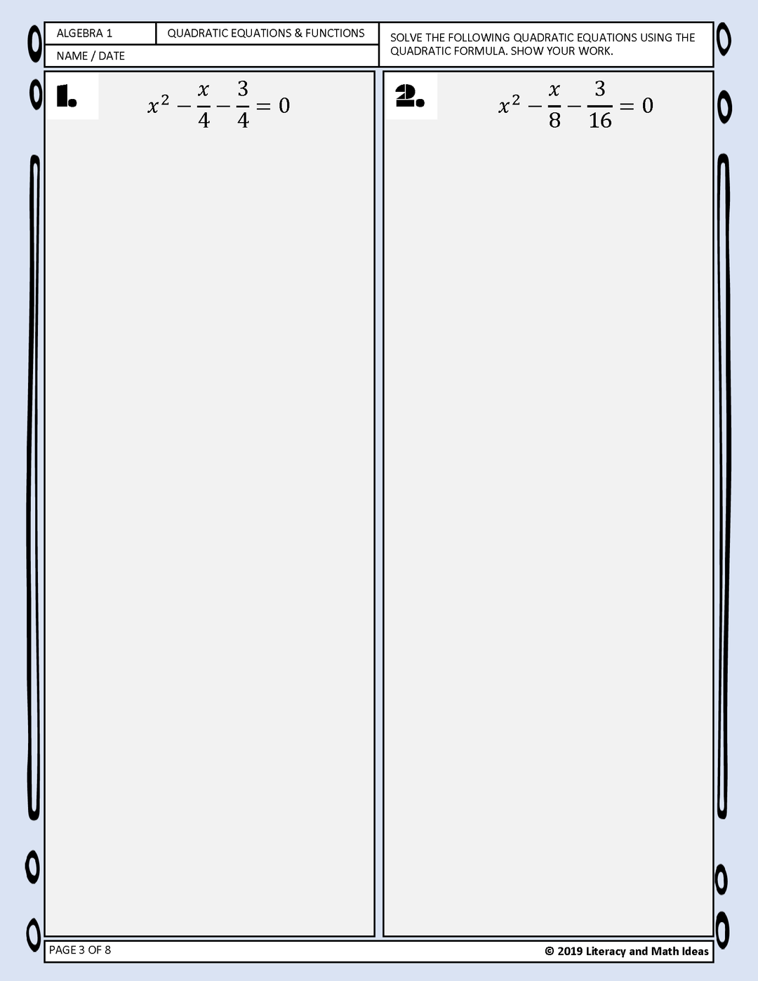 Algebra 1: Using the Quadratic Formula