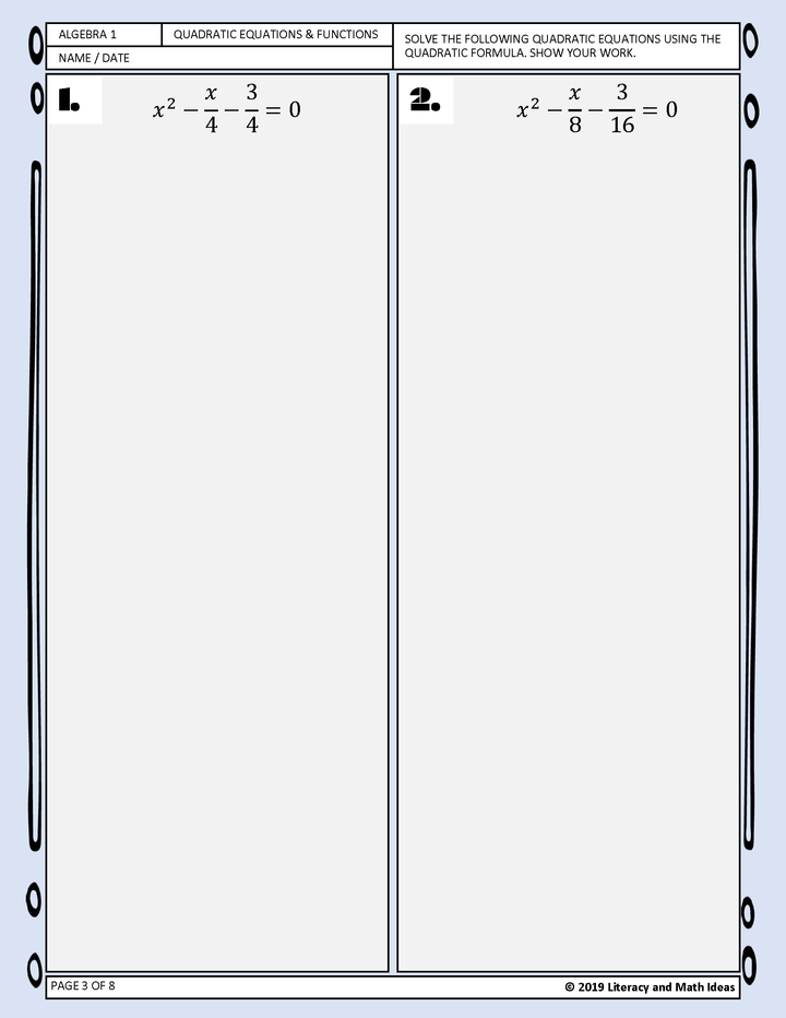 Algebra 1: Using the Quadratic Formula