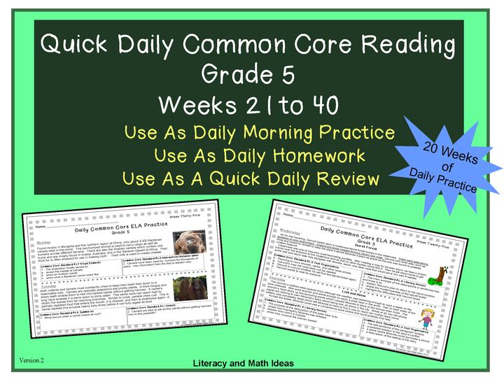 Grade 5 Daily Common Core Reading Practice Weeks 21-40