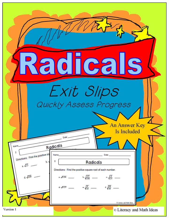 Radicals Exit Slips (Quick Square Roots Review)