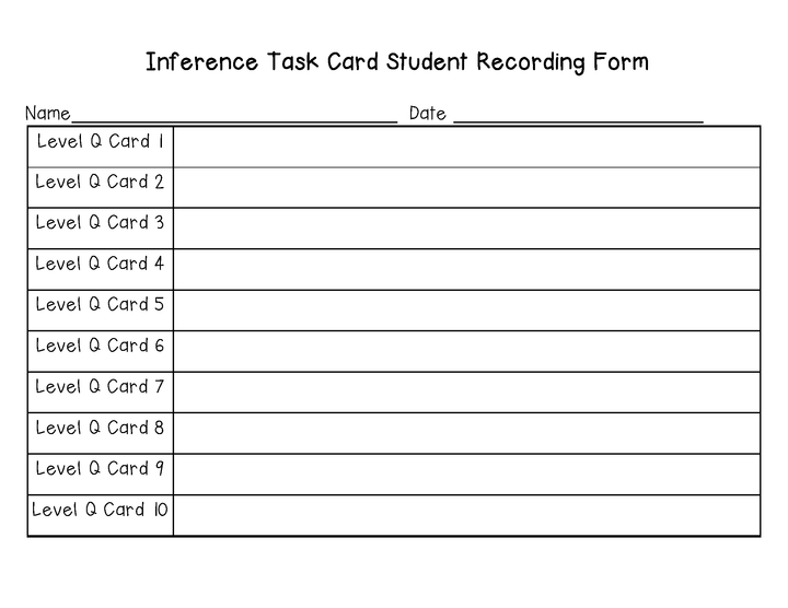 Inference Task Cards For Each Lexile/Guided Reading Level (Levels Q & R)