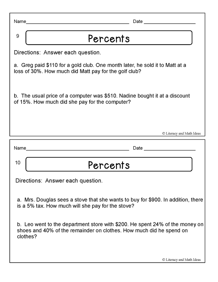 Percents Exit Slips