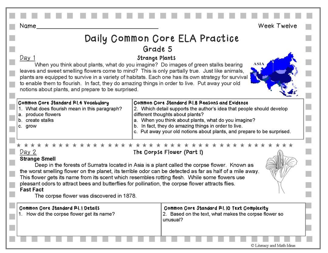 Grade 5 Daily Common Core Reading Weeks 11-15