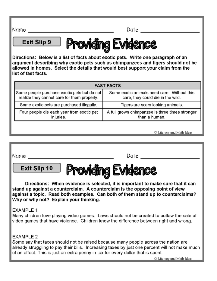 Argument Writing Exit Slips