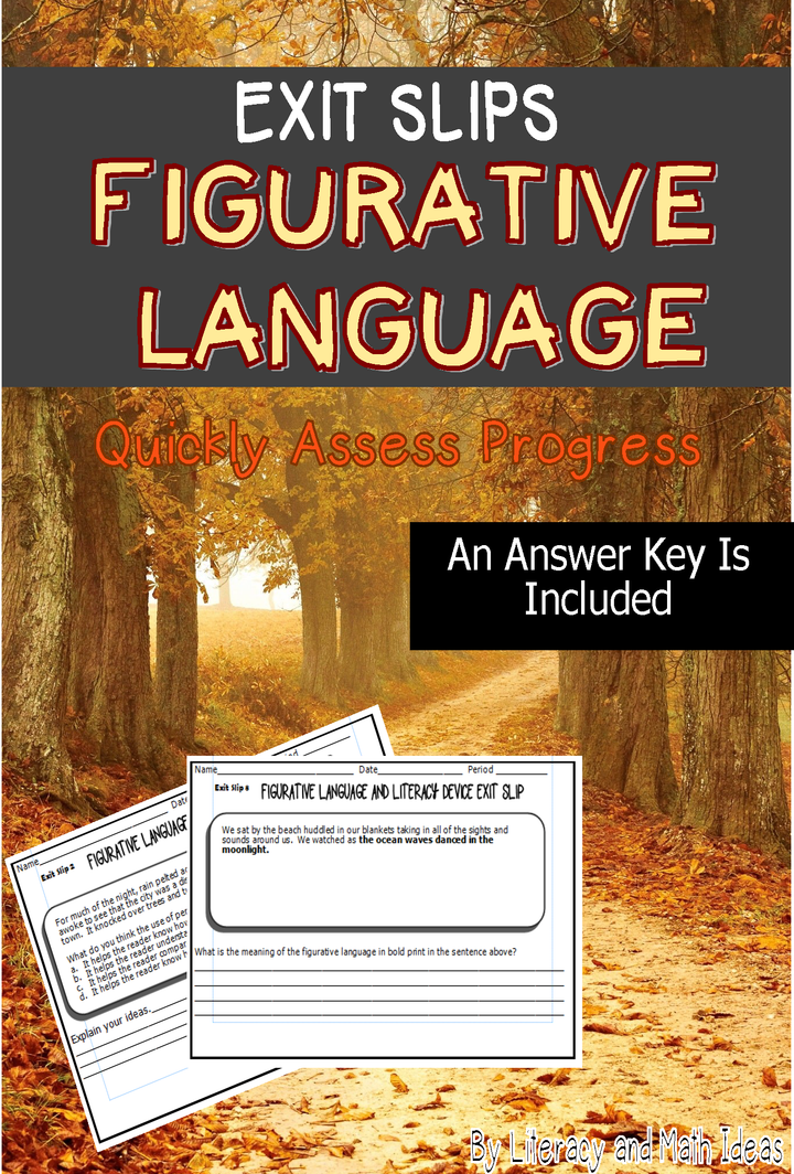 Figurative Language Common Core Exit Slips Grades 6 to 8th
