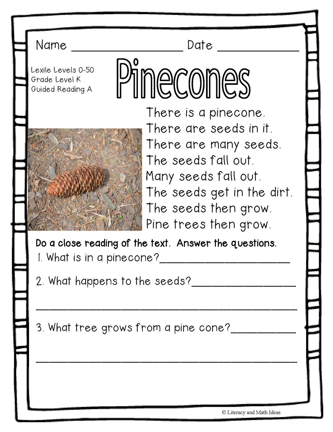 (Plants) Leveled Passages Guided Reading Levels A,B,C,D,E (Lexiles 0-150)