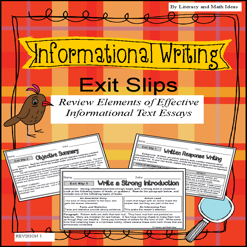 Expository/Informational Writing Exit Slips