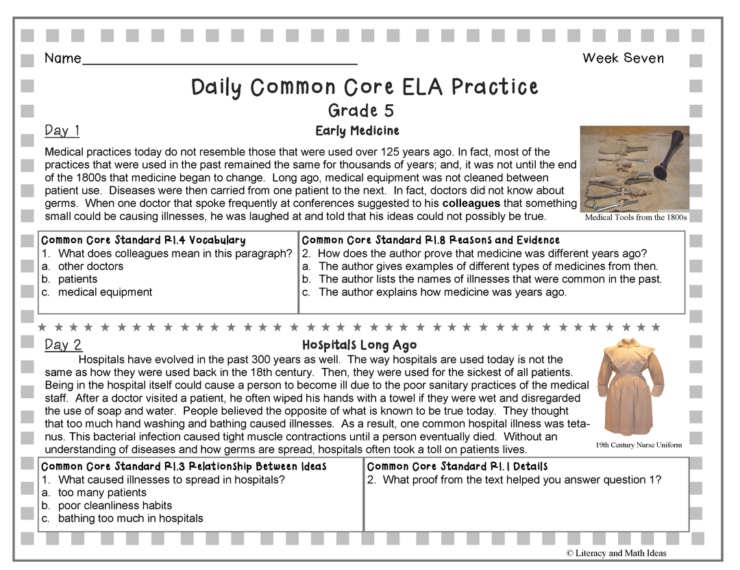 Grade 5 Daily Common Core Reading Practice Weeks 6-10
