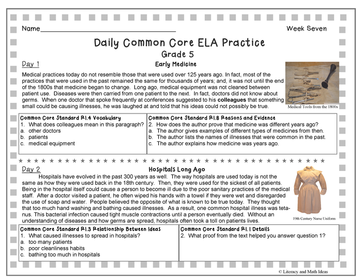 Grade 5 Daily Common Core Reading Practice Weeks 6-10