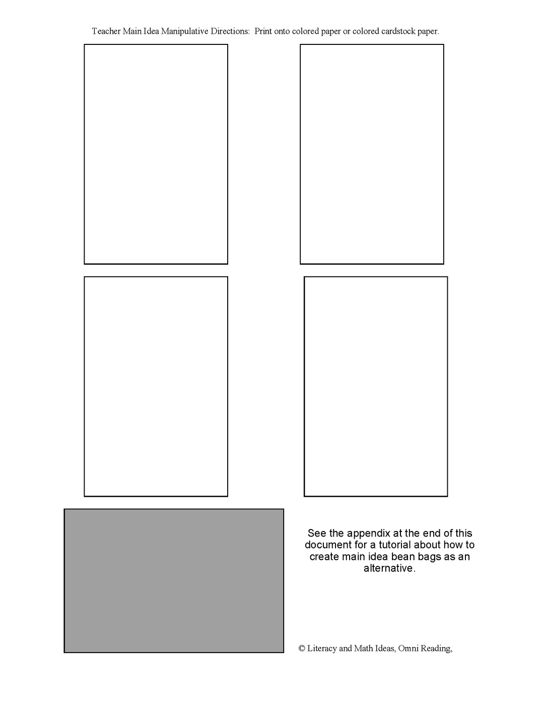 Hands-On Main Idea: Comprehension Manipulatives and Teaching Ideas