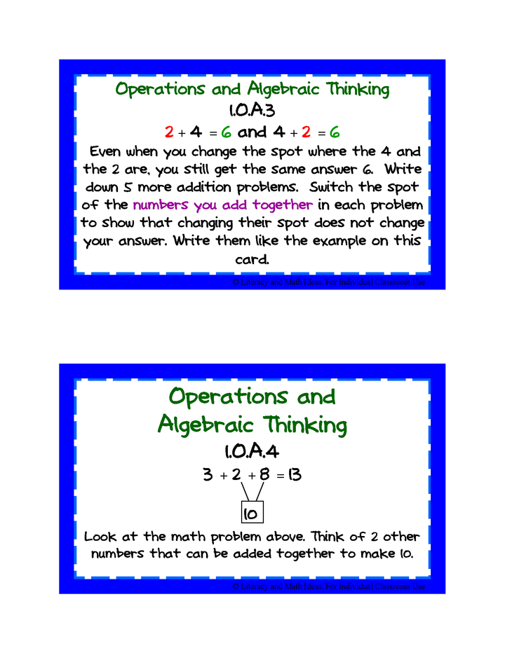 Common Core Standards Math Task Cards: Grade 1