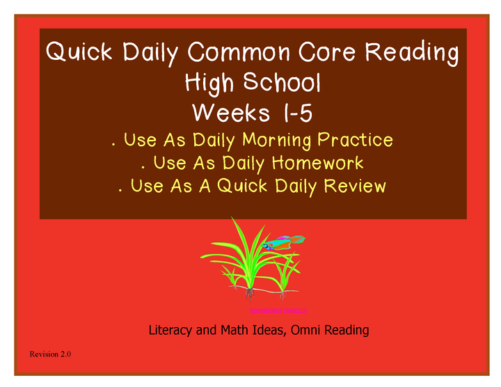 High School Daily Common Core Reading Practice Weeks 1-5