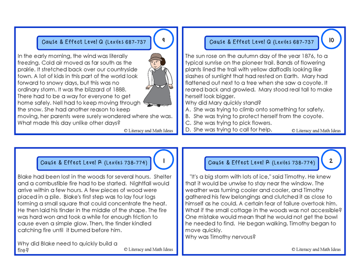 Cause and Effect Task Cards For Each Guided Reading Level (Levels Q and R)