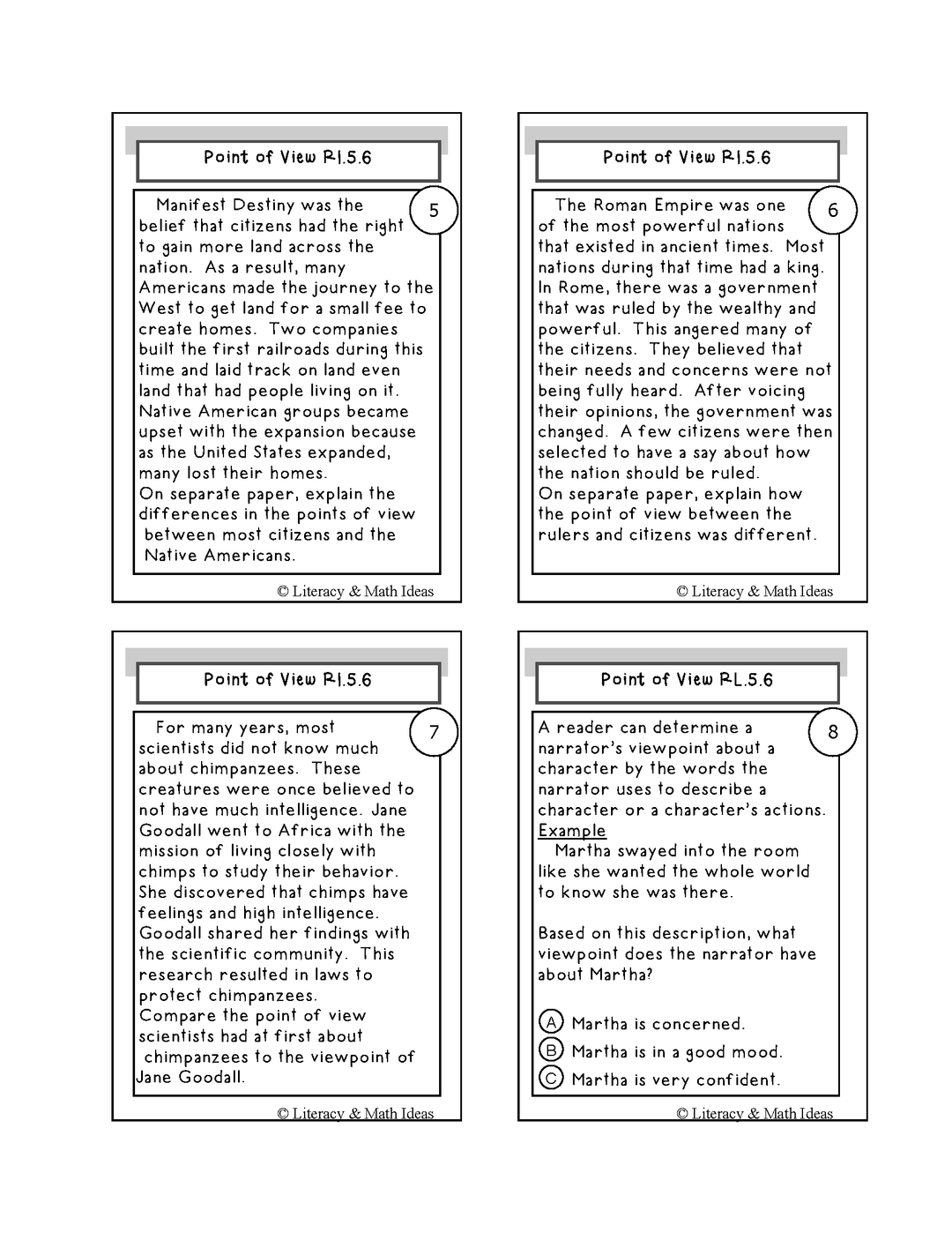 Point of View Grade 5 Common Core RL.5.6 and RI.5.6