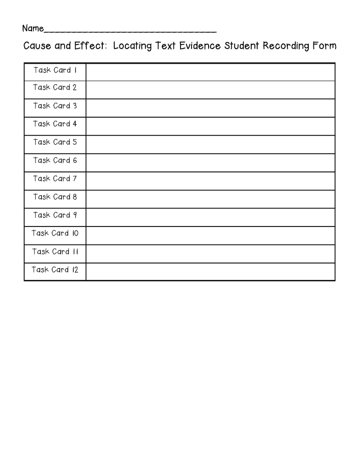 Cause and Effect Task Cards: Locating Text Evidence