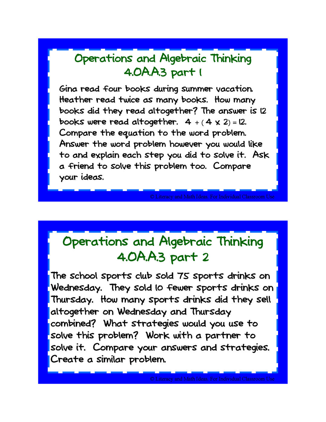Common Core Standards Math Task Cards: Grade 4