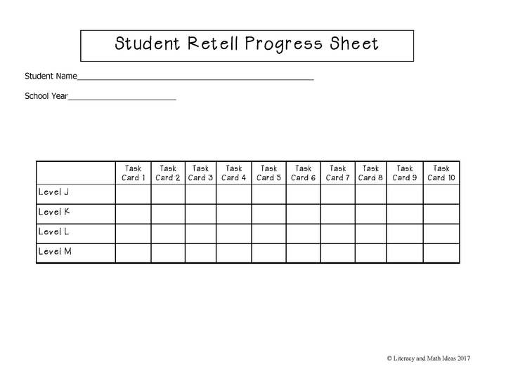 Retell Task Cards For Each Guided Reading Level (Levels J,K,L,and M)