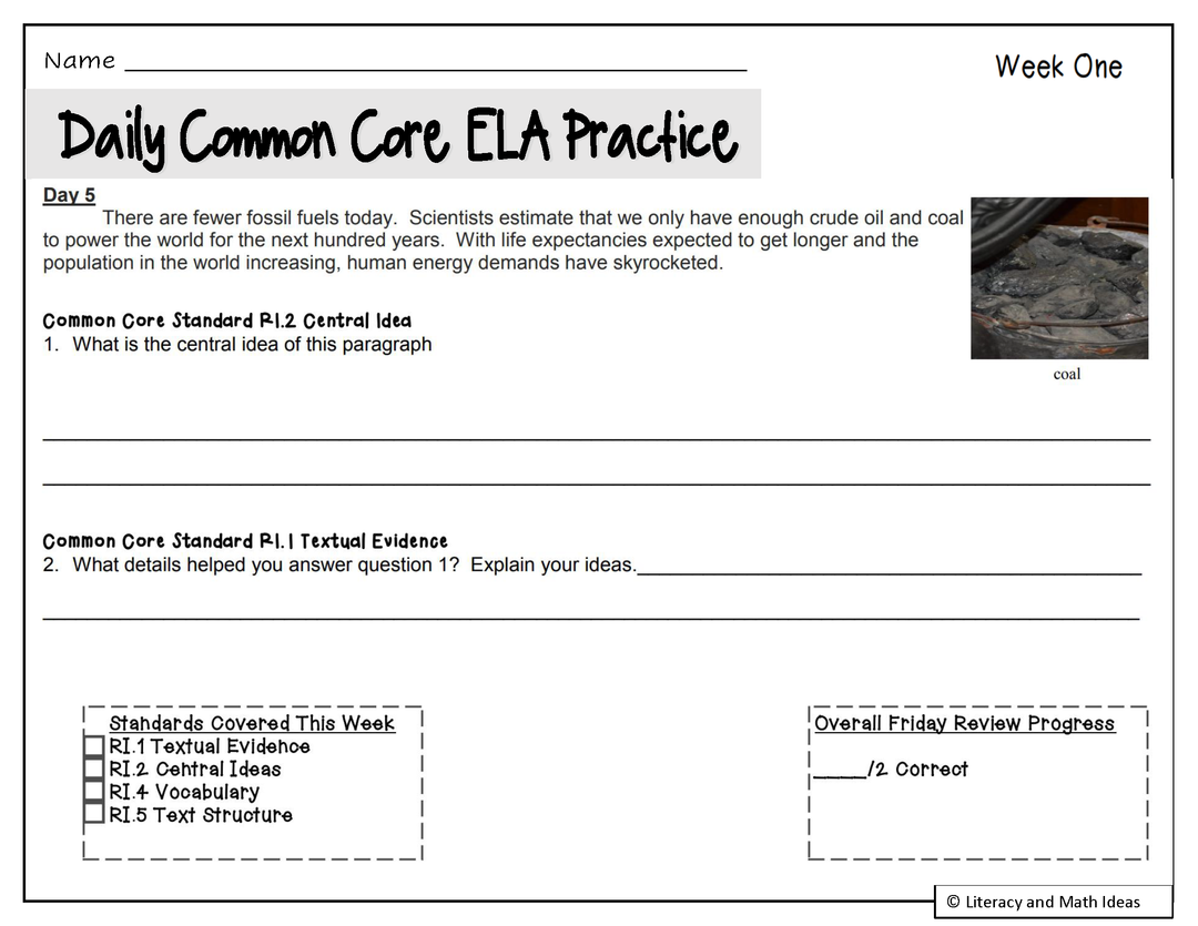 Grade 8 Daily Common Core Reading Practice Weeks 1-20