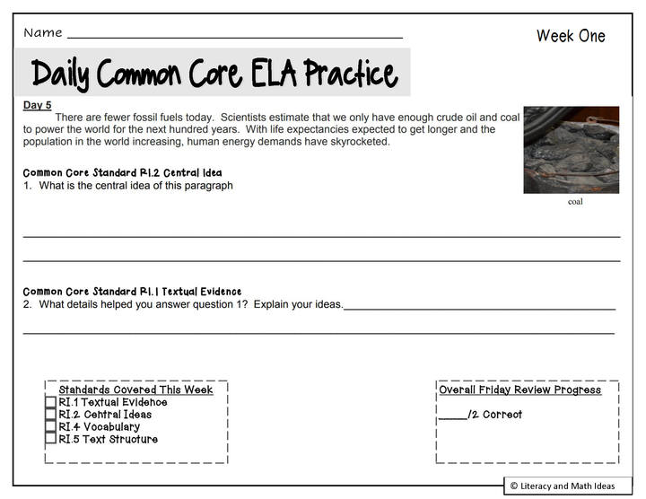 Grade 8 Daily Common Core Reading Practice Weeks 1-20