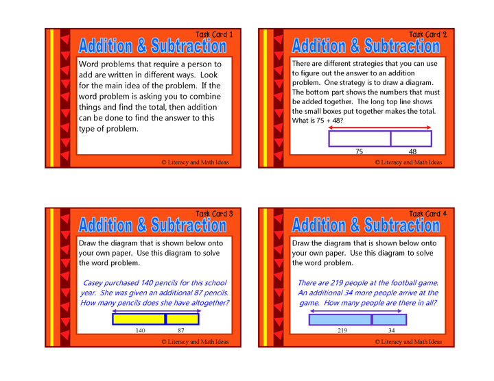 Addition and Subtraction Word Problem Task Cards